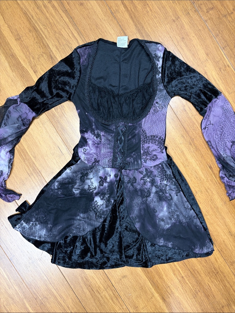 Wicked Bat Halloween Purple and Crushed Velvet Bell Sleeve Dress